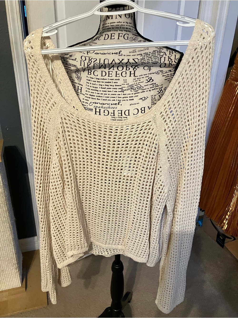 Old Navy Cream Open-Knit Scoop Neck Sweater